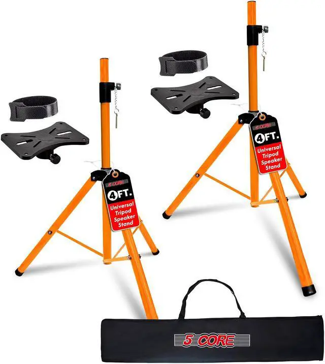 Main image of 5 Core Speaker Stand Pair Tripod Floor Heavy Duty Adjustable Up to 48 Inch DJ Studio kanto Monitor Stands Pole Mount - SS HD 2PK ORG 4FT Bag