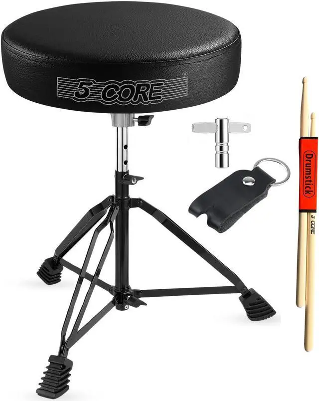 Main image of 5 Core Drum Throne 3 Inch Thick Padded Comfortable Guitar Stool Double Braced Drummer Chair Height Adjustable Musician Seat For Adults And Kids Black - DS BLKCH BLK