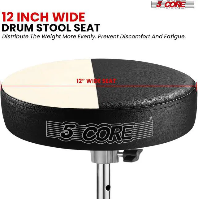 Alt view image 4 of 8 - 5 Core Drum Throne 3 Inch Thick Padded Comfortable Guitar Stool Double Braced Drummer Chair Height Adjustable Musician Seat For Adults And Kids Black - DS BLKCH BLK