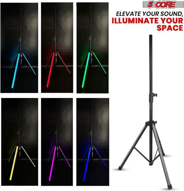 Alt view image 3 of 7 - 5 Core Speaker Stand w RGB Tripod Floor Heavy Duty Adjustable Up to 72 Inch DJ Studio kanto Monitor Stands Pole Mount - SS HD LGT