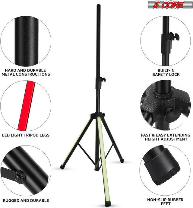 Alt view image 6 of 7 - 5 Core Speaker Stand w RGB Tripod Floor Heavy Duty Adjustable Up to 72 Inch DJ Studio kanto Monitor Stands Pole Mount - SS HD LGT