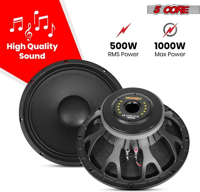 Alt view image 2 of 7 - 5 Core 15 Inch Subwoofer Speaker 1Pc 2000W PMPO Raw Full Range Speaker 500W RMS 15" Replacement 8 Ohm Pro Audio DJ Sub Woofer w 4 CCAW Voice Coil Aluminum Frame 74 Oz Magnet - FR 15200 23 AL