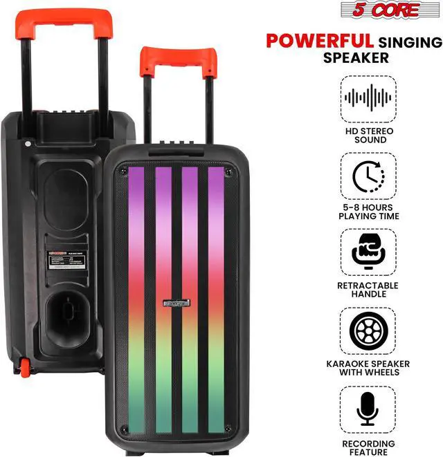 Alt view image 5 of 7 - 5 Core Bluetooth Party Speaker 8 inch PA RGB Party box Karaoke Machine + 2 Wireless Mic
