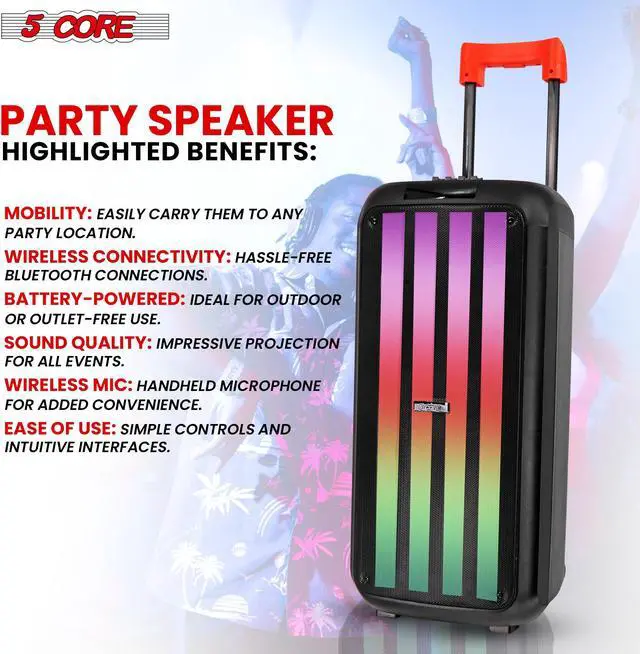 Alt view image 6 of 7 - 5 Core Bluetooth Party Speaker 8 inch PA RGB Party box Karaoke Machine + 2 Wireless Mic