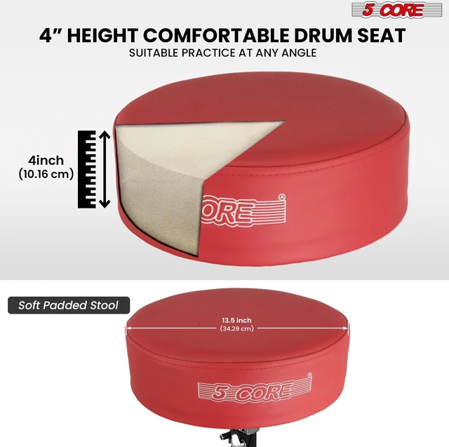 Alt view image 2 of 7 - 5 Core Drum Throne Comfortable Height Adjustable Stool Thick Padded Seat Professional Heavy Duty Musician Drummer Chair 400 lbs Capacity for Adults And Kids - DS CH RED PR HD