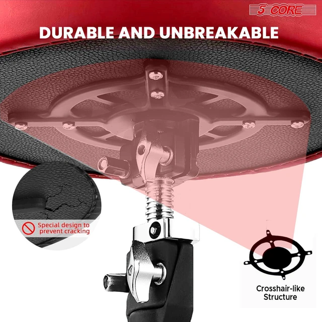 Alt view image 6 of 7 - 5 Core Drum Throne Comfortable Height Adjustable Stool Thick Padded Seat Professional Heavy Duty Musician Drummer Chair 400 lbs Capacity for Adults And Kids - DS CH RED PR HD