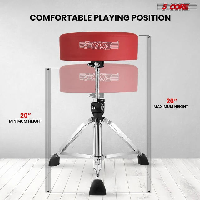Alt view image 4 of 7 - 5 Core Drum Throne Comfortable Height Adjustable Stool Thick Padded Seat Professional Heavy Duty Musician Drummer Chair 400 lbs Capacity for Adults And Kids - DS CH RED PR HD