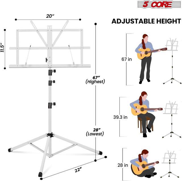 Alt view image 2 of 7 - 5 Core Music Stand For Sheet Music Portable Tripod Adjustable Folding Note Holder Higher White