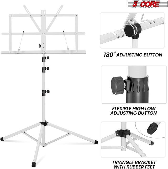 Alt view image 3 of 7 - 5 Core Music Stand For Sheet Music Portable Tripod Adjustable Folding Note Holder Higher White