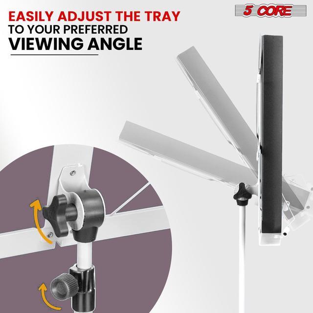 Alt view image 4 of 7 - 5 Core Music Stand For Sheet Music Portable Tripod Adjustable Folding Note Holder Higher White