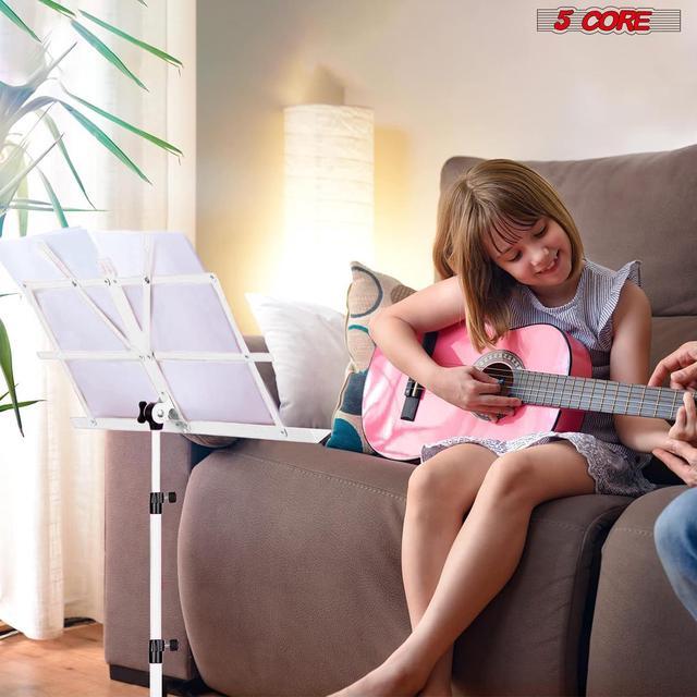 Alt view image 7 of 7 - 5 Core Music Stand For Sheet Music Portable Tripod Adjustable Folding Note Holder Higher White