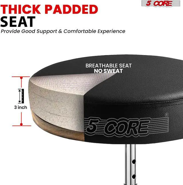 Alt view image 2 of 7 - 5 Core Drum Throne Padded Adjustable Guitar Stool Drummer Seat for Adults & Kids BLACK