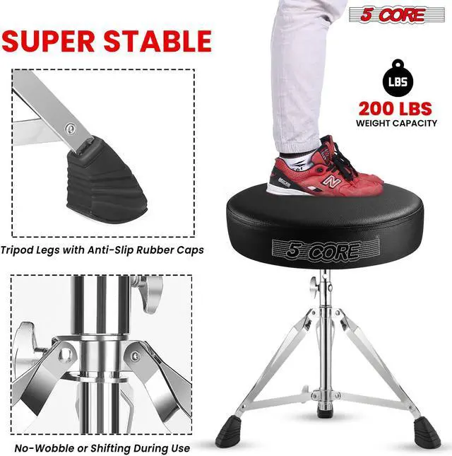 Alt view image 7 of 7 - 5 Core Drum Throne Padded Adjustable Guitar Stool Drummer Seat for Adults & Kids BLACK
