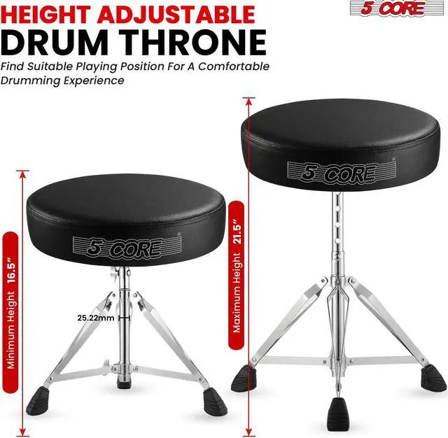 Alt view image 3 of 7 - 5 Core Drum Throne Padded Adjustable Guitar Stool Drummer Seat for Adults & Kids BLACK