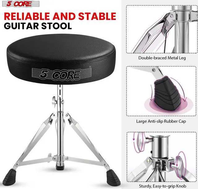 Alt view image 6 of 7 - 5 Core Drum Throne Padded Adjustable Guitar Stool Drummer Seat for Adults & Kids BLACK