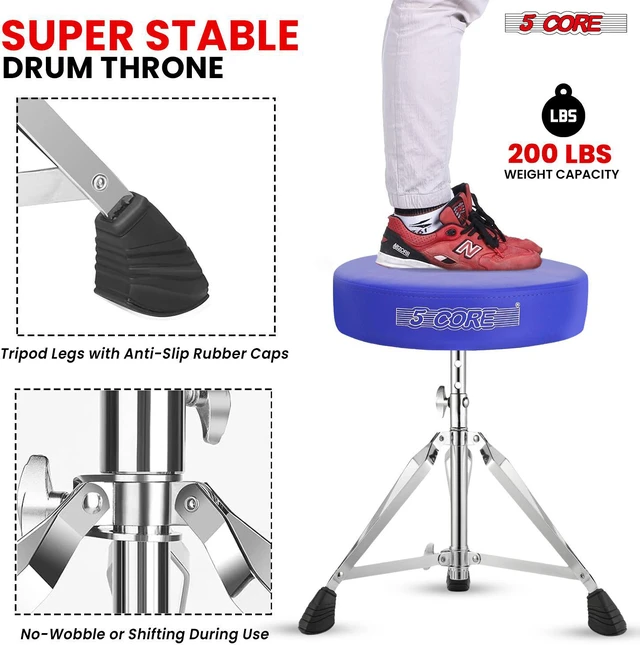 Alt view image 7 of 7 - 5 Core Drum Throne Padded Adjustable Guitar Stool Drummer Seat for Adults & Kids BLUE