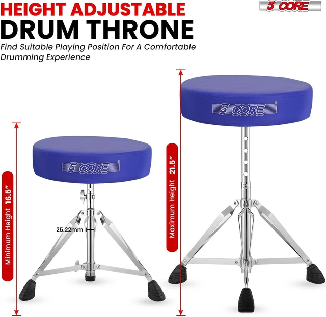 Alt view image 3 of 7 - 5 Core Drum Throne Padded Adjustable Guitar Stool Drummer Seat for Adults & Kids BLUE
