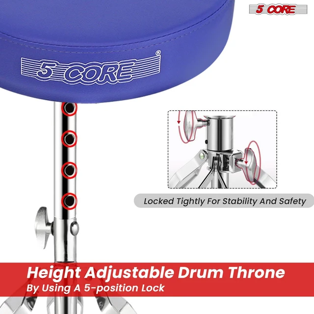Alt view image 5 of 7 - 5 Core Drum Throne Padded Adjustable Guitar Stool Drummer Seat for Adults & Kids BLUE
