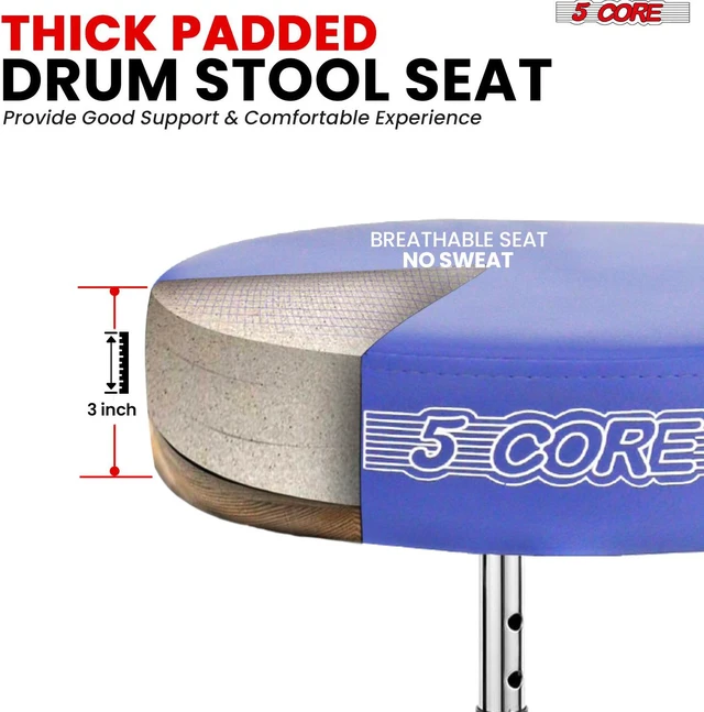 Alt view image 2 of 7 - 5 Core Drum Throne Padded Adjustable Guitar Stool Drummer Seat for Adults & Kids BLUE