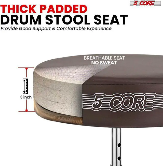 Alt view image 2 of 11 - 5 Core Drum Throne Padded Adjustable Guitar Stool Drummer Seat for Adults & Kids BROWN