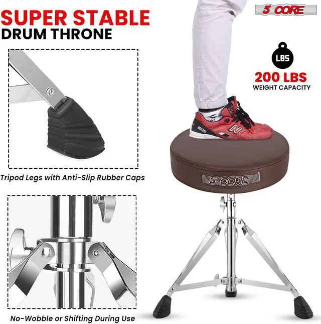Alt view image 8 of 11 - 5 Core Drum Throne Padded Adjustable Guitar Stool Drummer Seat for Adults & Kids BROWN