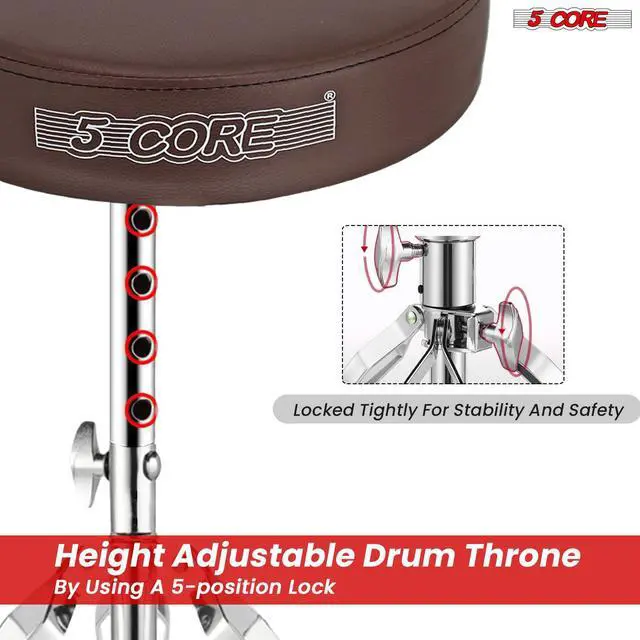 Alt view image 6 of 11 - 5 Core Drum Throne Padded Adjustable Guitar Stool Drummer Seat for Adults & Kids BROWN