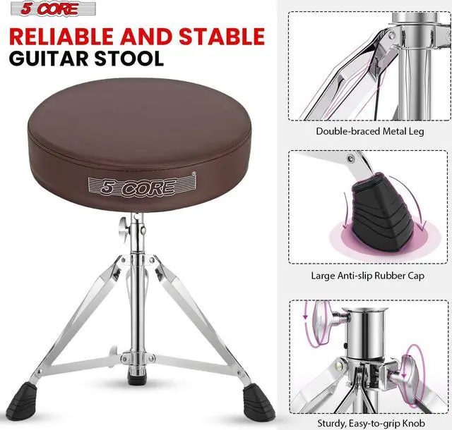 Alt view image 5 of 11 - 5 Core Drum Throne Padded Adjustable Guitar Stool Drummer Seat for Adults & Kids BROWN