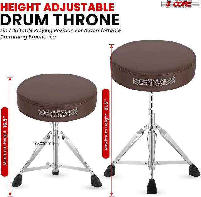 Alt view image 3 of 11 - 5 Core Drum Throne Padded Adjustable Guitar Stool Drummer Seat for Adults & Kids BROWN
