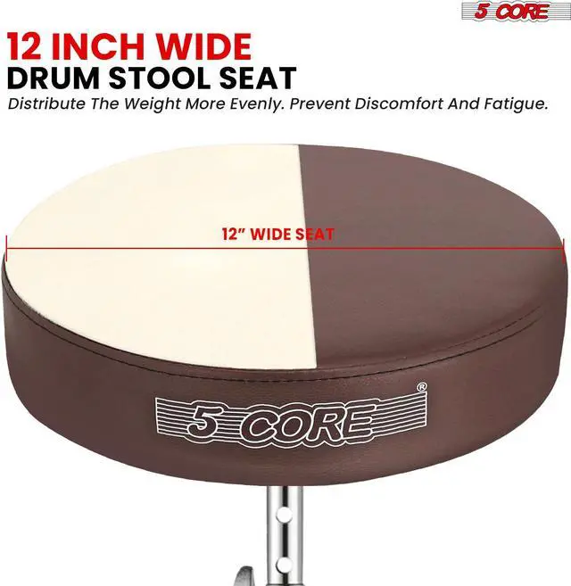 Alt view image 4 of 11 - 5 Core Drum Throne Padded Adjustable Guitar Stool Drummer Seat for Adults & Kids BROWN