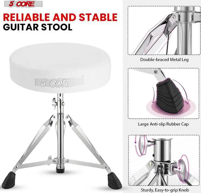 Alt view image 6 of 11 - 5 Core Drum Throne Height Adjustable Guitar Stool Thick Padded DJ Chair Seat with Anti Slip Feet Multipurpose Musician Chair for Adults and Kids Drummer Cello Guitar Player - DS CH WH