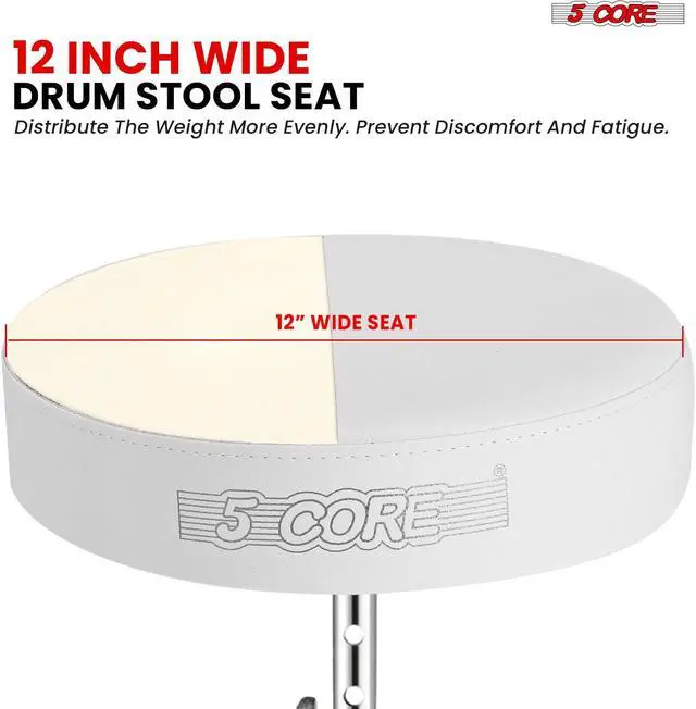 Alt view image 4 of 11 - 5 Core Drum Throne Height Adjustable Guitar Stool Thick Padded DJ Chair Seat with Anti Slip Feet Multipurpose Musician Chair for Adults and Kids Drummer Cello Guitar Player - DS CH WH