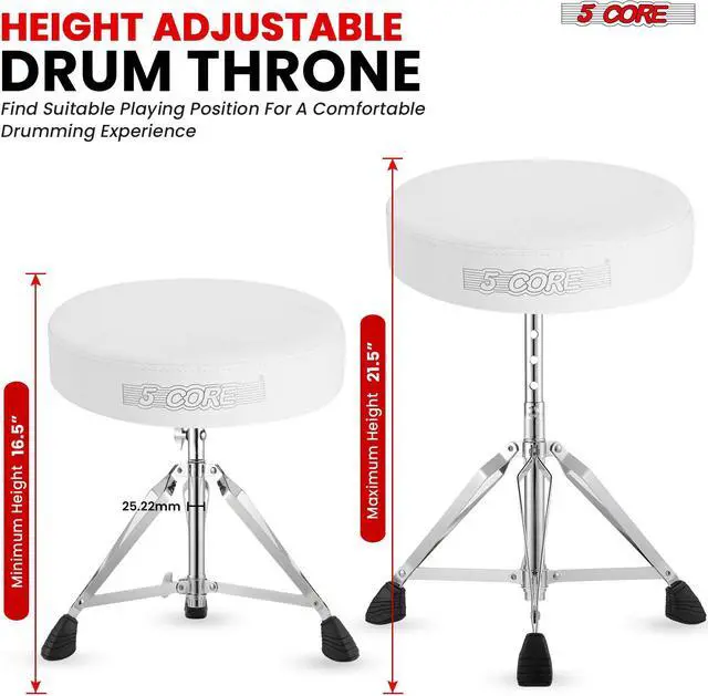 Alt view image 3 of 11 - 5 Core Drum Throne Height Adjustable Guitar Stool Thick Padded DJ Chair Seat with Anti Slip Feet Multipurpose Musician Chair for Adults and Kids Drummer Cello Guitar Player - DS CH WH