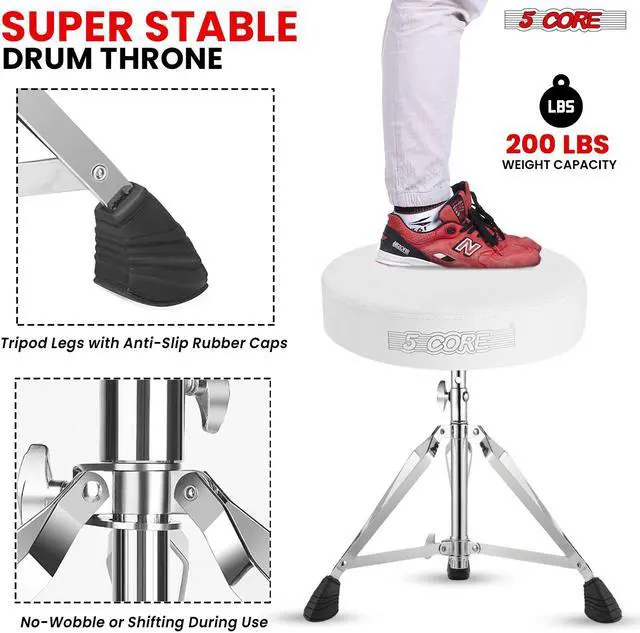 Alt view image 5 of 11 - 5 Core Drum Throne Height Adjustable Guitar Stool Thick Padded DJ Chair Seat with Anti Slip Feet Multipurpose Musician Chair for Adults and Kids Drummer Cello Guitar Player - DS CH WH
