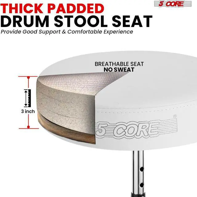 Alt view image 2 of 11 - 5 Core Drum Throne Height Adjustable Guitar Stool Thick Padded DJ Chair Seat with Anti Slip Feet Multipurpose Musician Chair for Adults and Kids Drummer Cello Guitar Player - DS CH WH