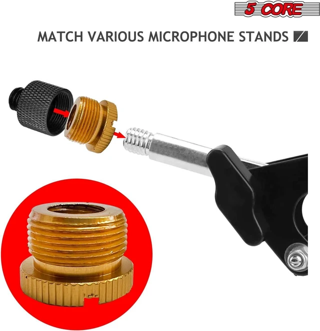 Alt view image 4 of 7 - 5 Core Mic Stand Adapter 5/8 Male to 3/8 Female Screw Thread Conversion Connector