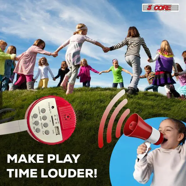 Alt view image 4 of 8 - 5 Core Megaphone Bullhorn Speaker 30W Bull Horn Rechargeable Mini Cheer Megafono 800 Yards Range Loudspeaker W Siren Recording Ergonomic Handle for Coaches Football Baseball Cheerleading