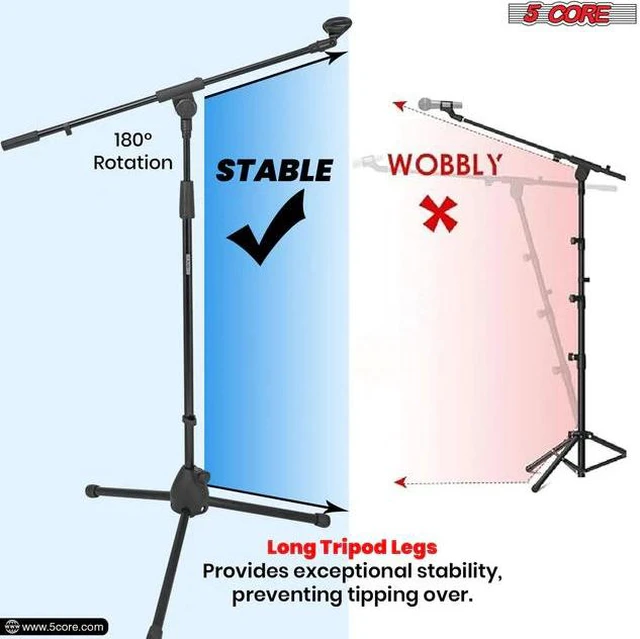 Alt view image 6 of 7 - 5 Core Tripod Mic Stand 4Pcs Heavy Duty Adjustable Holder Floor Microphone Boom Arm BLACK