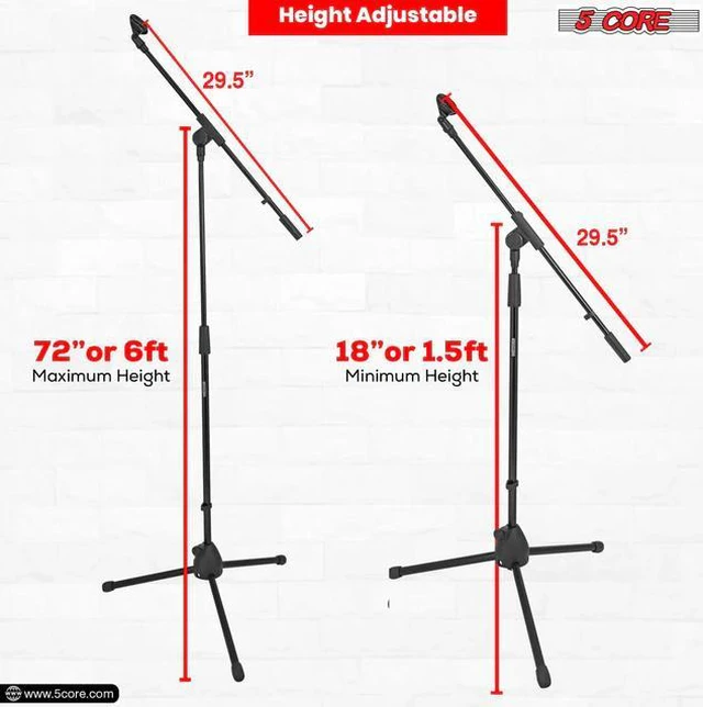 Alt view image 3 of 7 - 5 Core Tripod Mic Stand 4Pcs Heavy Duty Adjustable Holder Floor Microphone Boom Arm BLACK