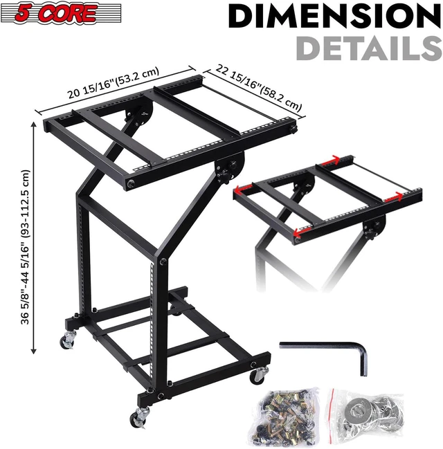 Alt view image 4 of 7 - 5 Core 9U Professional Audio Rack Mount DJ Mixer Stand Studio Adjustable Table Cart with Wheels - RACK STAND 9U