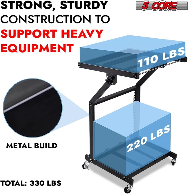 Alt view image 3 of 7 - 5 Core 9U Professional Audio Rack Mount DJ Mixer Stand Studio Adjustable Table Cart with Wheels - RACK STAND 9U