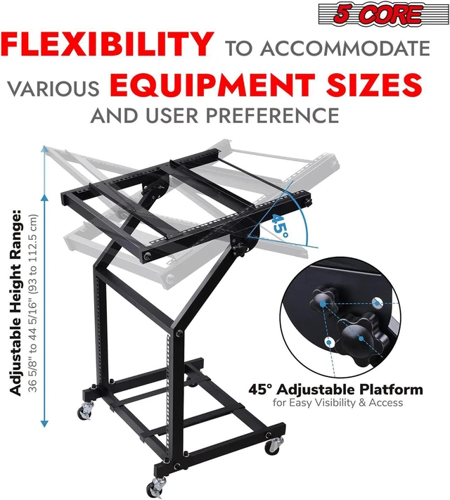Alt view image 5 of 7 - 5 Core 9U Professional Audio Rack Mount DJ Mixer Stand Studio Adjustable Table Cart with Wheels - RACK STAND 9U