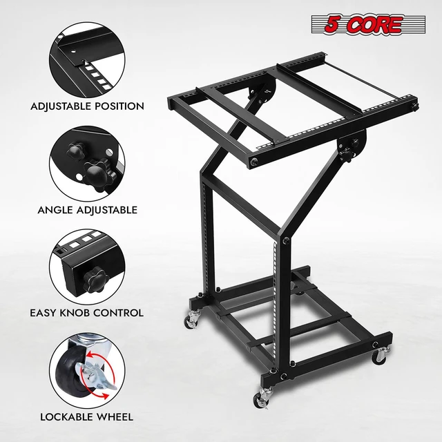 Alt view image 6 of 7 - 5 Core 9U Professional Audio Rack Mount DJ Mixer Stand Studio Adjustable Table Cart with Wheels - RACK STAND 9U