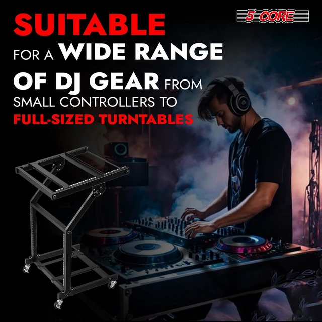 Alt view image 7 of 7 - 5 Core 9U Professional Audio Rack Mount DJ Mixer Stand Studio Adjustable Table Cart with Wheels - RACK STAND 9U