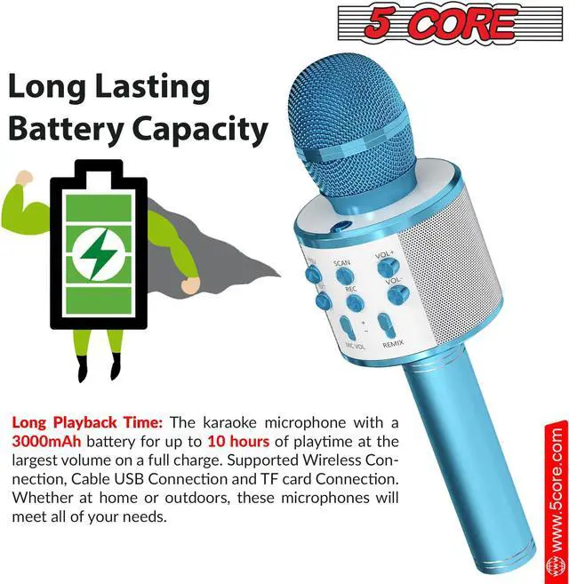 Alt view image 3 of 10 - 5 Core Wireless Karaoke Microphone Bluetooth Mic Portable Handheld Microfonos Inalambricos