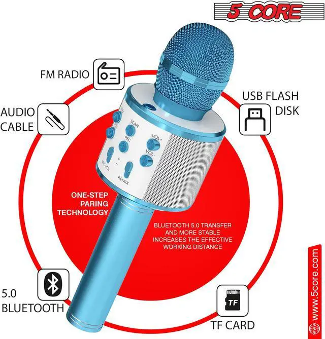Alt view image 5 of 10 - 5 Core Wireless Karaoke Microphone Bluetooth Mic Portable Handheld Microfonos Inalambricos