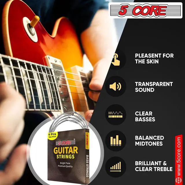 Alt view image 2 of 7 - 5 Core Bass Guitar Strings Brass Phosphor Bronze Extra Light Gauge (.045.100) High Carbon Steel Core Bright & Powerful Tone 4 String Set for All Bass Guitars - GS EL BSS 4PCS
