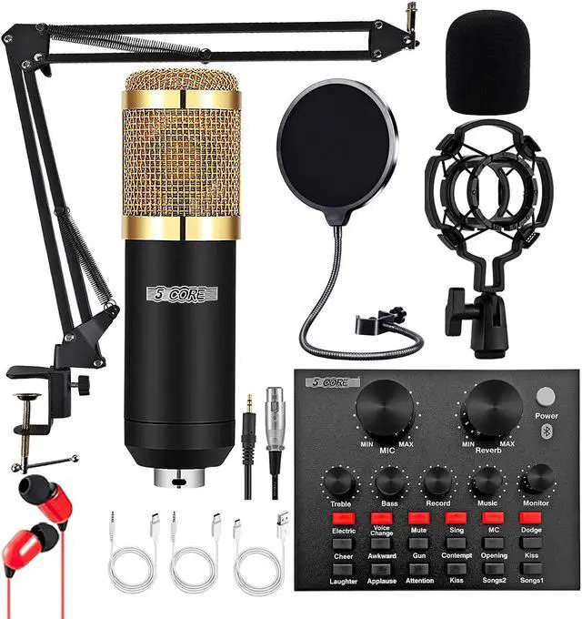 Main image of 5 Core Recording Microphone Podcast Bundle  Professional Condenser Cardioid Mic Kit  w Boom Arm RM 8 BG