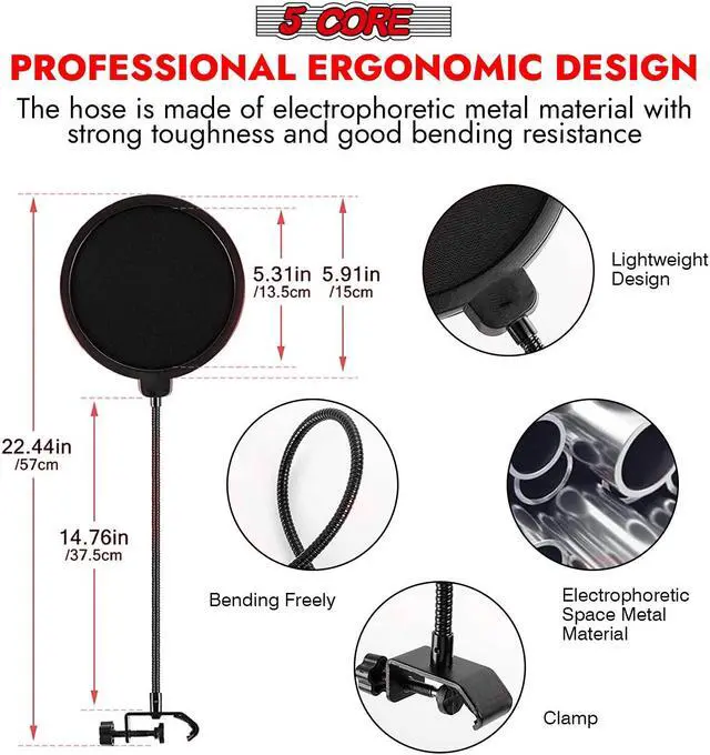 Alt view image 7 of 7 - 5 Core Recording Microphone Podcast Bundle  Professional Condenser Cardioid Mic Kit  w Boom Arm RM 8 BG