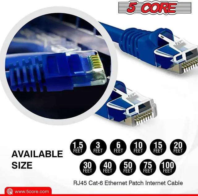 Alt view image 3 of 9 - 5 Core Ethernet Cable 15 ft Long Cat 6 Computer Internet Patch Cord High Speed WiFi RJ45 for Gaming Indoor Outdoor Use - ET 15FT BLU