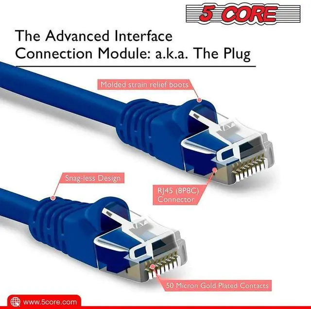 Main image of 5 Core Ethernet Cable 10 ft Long Cat 6 Computer Internet Patch Cord High Speed WiFi RJ45 for Gaming Indoor Outdoor Use - ET 10FT BLU